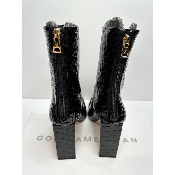 Good American Boots Womens Size 9 Black Square Toe Croc Embossed Ankle Booties - Picture 8 of 11